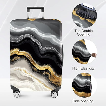 FOREVER QUEEN Gradient White Black Gold Marble Luggage Cover Suitcase Protector Suitcase Cover Anti-Scratch,Stretchable Bag Cover Washable Durable Polyester