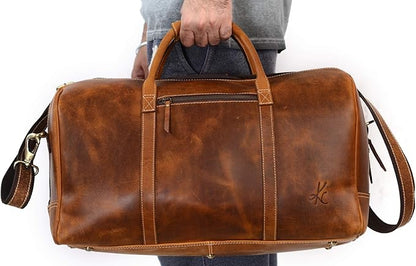 KomalC Duffel Bags for Men and Women Full Grain Leather Travel Overnight Weekend Bags, Sports Gym Duffel (20 Inch)
