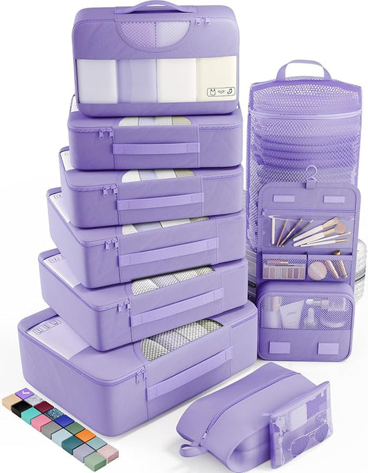 Veken 10 Set Packing Cubes for Travel Essential, Suitcase Organizer Bags in 4 Sizes, Carry-On Luggage Accessories with Large Laundry & Hanging Toiletry Bag, Must-Have for Airplane, Road Trip & Camping