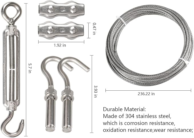 Clotheslines,20ft Portable Windproof Clothes Rope Line with Stainless Steel Cable Tightener System Multipurpose Heavy Duty Laundry Rope for Christmas Decor Outdoor/Indoor/Home/Drying (20Ft/6m)