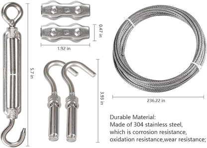 Clotheslines,20ft Portable Windproof Clothes Rope Line with Stainless Steel Cable Tightener System Multipurpose Heavy Duty Laundry Rope for Christmas Decor Outdoor/Indoor/Home/Drying (20Ft/6m)