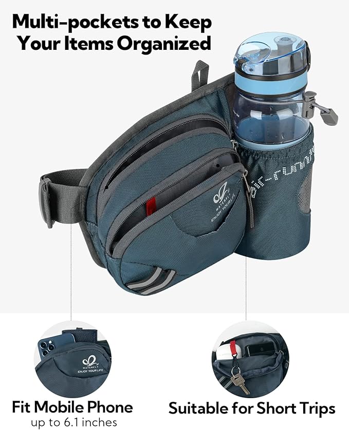 WATERFLY Fanny Pack Waist Bag: Waist Pack for Women Men with Water Bottle Holder Hiking Fanny Pack for Running Walking DogWalking Travel Cycling