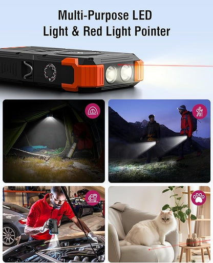 Solar Charger Power Bank, 42800mAh Wireless Portable Charger with USB-C in/Output, QC3.0 Fast Charging 15W 4 Ports Outdoor Battery Pack Built-in Dual Led Flashlights for iPhone Samsung etc Red