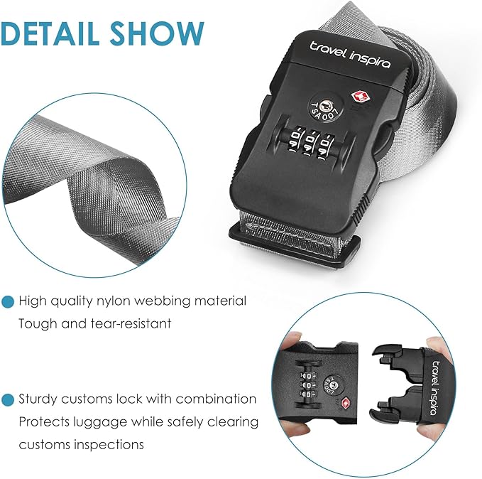 Travel Inspira Luggage Straps for Suitcases with TSA Lock, Protect Your Luggage Anti-Burst, High Visibility Color, Easy to Identify Luggage Adjustable Heavy Duty Belt for 20-32 Inch Suitcases