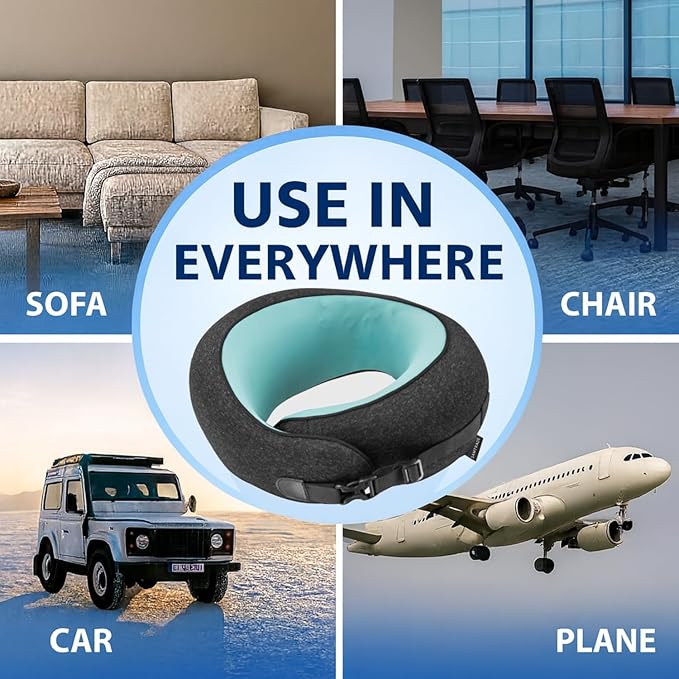 Neck Pillow Airplane –2025 Updated, 100% Memory Foam Travel Pillow for Sleeping, 360° Ergonomic Neck Support, Pain Relief for Long Flights, Portable Travel Accessory for Plane & Car (Dark Gray)