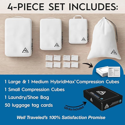 4-Piece Deluxe Compression Packing Cubes Travel - Maximize Space In Luggage With Double Capacity Design, Luxury Compressible Packing Cubes For Travel, Large, Small, & Medium Set