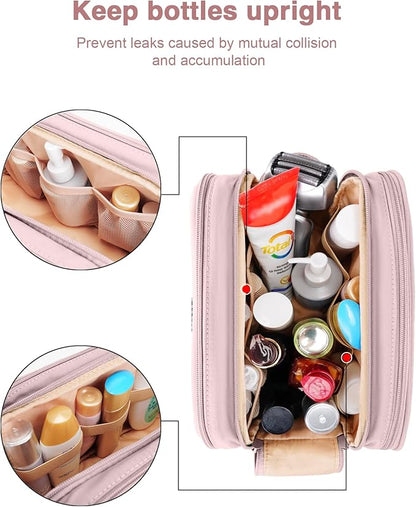 Toiletry Bag for Men & Women, Cruise Ship Travel Essentials, Shaving Dopp Kit with Dry and Wet Separation, Water-resistant Bathroom Cosmetic Organizer Bag, Makeup Accessories with Trolley Belt, Pink