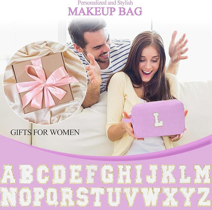 Personalized Initial Makeup Bag Trendy Stuff Corduroy Cosmetic Bag Travel Toiletry Bag for Women, Christmas/Thanksgiving/Halloween Gifts Makeup Organizer Case for Teen Girls Mom Girlfriend Wife.