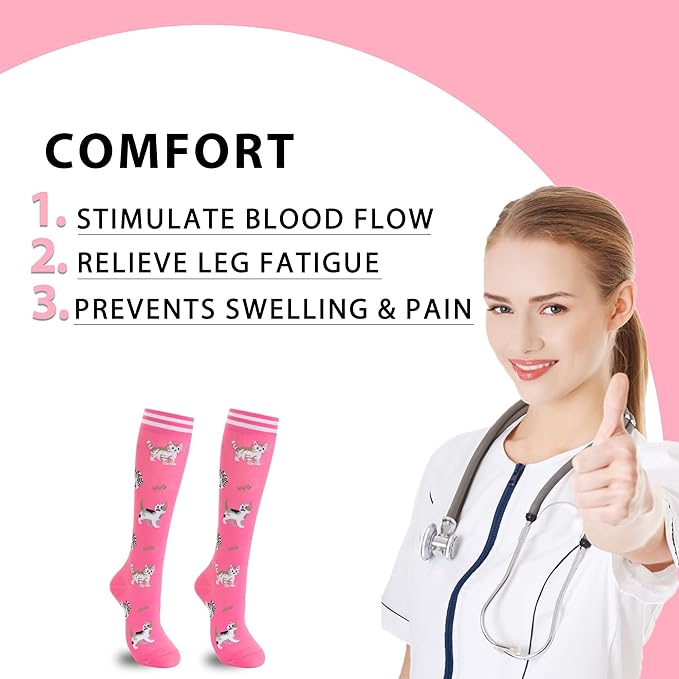 fenglaoda Compression Socks Women Men 6 Pairs, Knee High Best Support Circulation Socks for Running, Travel, Flight, Nurse