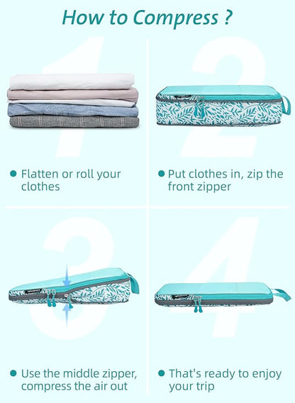 Bagail Ultralight Compression Cubes 7 Set - 3 Packing Cubes, 3 Organizers, and 1 Shoe Bag