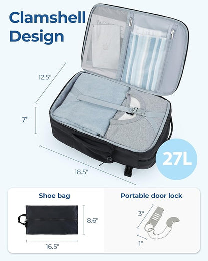 BAGSMART 27L Carry On Backpack, 17.3 Inch Large Travel backpack, Personal Item Backpack Travel Bag With Shoe Bag, Water Resistant Casual Daypack, Gray