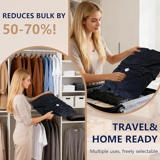 Vacuum Storage Bag 6-Piece Set,Used for Storage and Storing Luggage and Clothes,Saving Space-Reusable,Suitable for Storing Travel Items Such as Vacuum Seal Bags for Clothing,Etc（M-2 L-2 J-2Dark Blue）