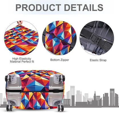 ANNA QUEEN Colorful Geometric Luggage Cover, Abstract Prism Pattern Suitcase Protector, Stretchable, Washable Travel Cover for 28-30 Inch Luggage, Bright, Durable & Eye-Catching