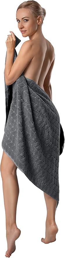 BAGNO MILANO Turkish Bath Towels, Soft Plush Jacquard Luxury Bath Towels, Quick Dry Towel Set (Grey, 2 pcs Bath Towel Set)