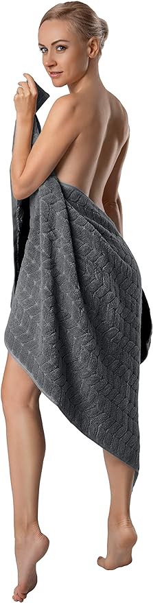 BAGNO MILANO Turkish Bath Towels, Soft Plush Jacquard Luxury Bath Towels, Quick Dry Towel Set (Charcoal, 6 pcs Towel Set)