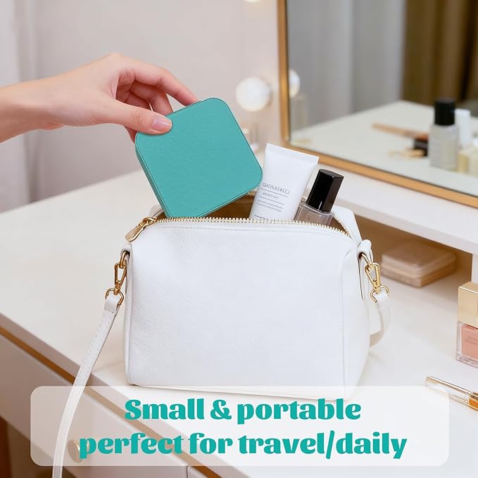 24-Pack Sage Green Travel Jewelry Box Organizer, 3.9" Mini PU Leather Snap Case with Mirror, Bridesmaid Proposal Gift/Wedding Favor, Ring Earring Holder, Compact Portable, Bulk Set