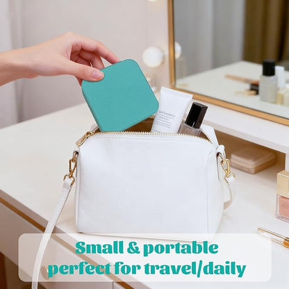 24-Pack Sage Green Travel Jewelry Box Organizer, 3.9" Mini PU Leather Snap Case with Mirror, Bridesmaid Proposal Gift/Wedding Favor, Ring Earring Holder, Compact Portable, Bulk Set