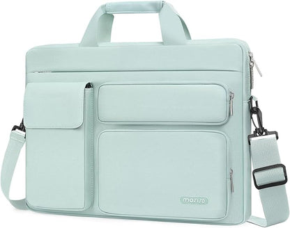 MOSISO Laptop Shoulder Bag 15.6 inch, 15-15.6 inch Computer Bag Compatible with MacBook Pro 16 inch, HP, Dell, Lenovo, Notebook with 2 Raised&1 Flapover&1 Horizontal Pocket&Handle&Belt, Mint Green