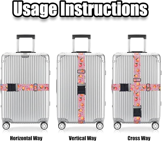 Nuxovilar Luggage Straps of 2 Set Peaches and Stars Candy on Pink Pattern, Durable Material 1.96 * 70.86 Inches for Suitcases, Travel Essentials for 22-28 Inch Luggage, Ideal for Summer Vacations
