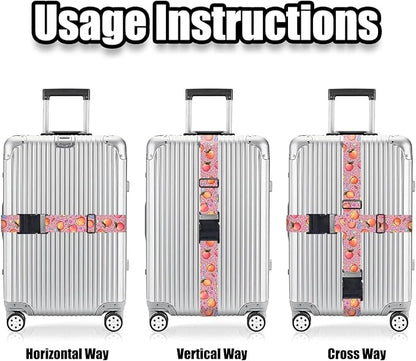 Nuxovilar Luggage Straps of 2 Set Peaches and Stars Candy on Pink Pattern, Durable Material 1.96 * 70.86 Inches for Suitcases, Travel Essentials for 22-28 Inch Luggage, Ideal for Summer Vacations