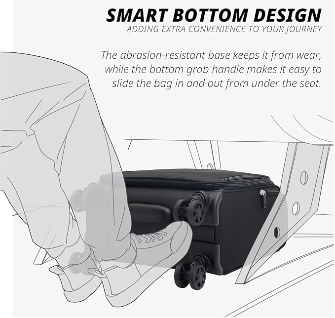 Verage Under Seat Luggage with Wheels, Softside Small Suitcase Spinner Carry On Luggage Bags for Airlines Airplanes Short Trip Men Women (Black, 14-Inch Underseat)