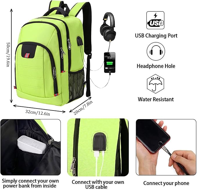 Della Gao Laptop Backpack for Men, Large Anti-Theft Business Travel Backpack with USB Charging Port, Water Resistant College School Computer Bag for Men/Women for 17 Inch Laptop and Notebook