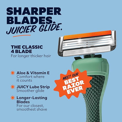 Dollar Shave Club | Travel Shave Set | 4 Swift Rinse Refill Cartridges, 1 Handle (Green), 1 Razor Cover