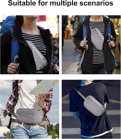 RFID Blocking Money Belt - Slim Under Cloth Passport Holder & Travel Wallet | Secure Hidden Fanny Pack for Men Women (Grey-L)