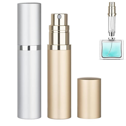 Refillable Perfume Atomizer Travel Bottle 2-Pack 5ml Leakproof Luxury Travel Perfume Refillable Bottle, Portable Fragrance Atomiser (Silver & Gold)