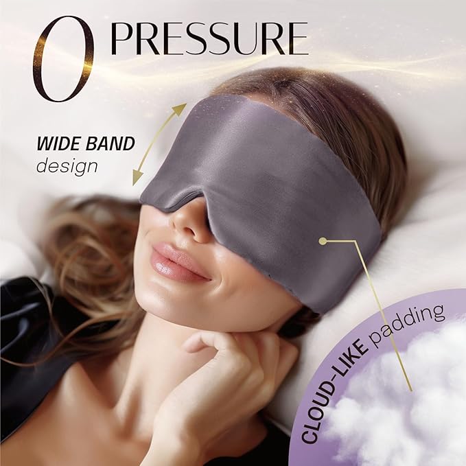 Silk Sleep Mask Soft Pressureless: 100% Mulberry Silk for Eye Skin Anti Wrinkles, Large Size for Total Blackout, Adjustable Wide Velcro Ear Cover, Charcoal