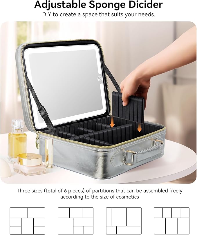 JUSRON Travel Makeup Bag (Sliver, Large)