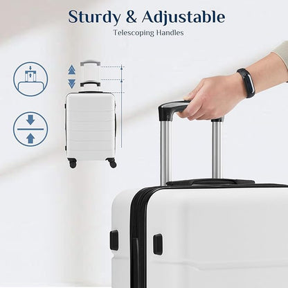 NEWBULIG 25 Inch Carry on Luggage, Lightweight Expandable Rolling Suit Case with TSA Lock, Hard Shell ABS Suitcase with Double Spinner Wheels, White