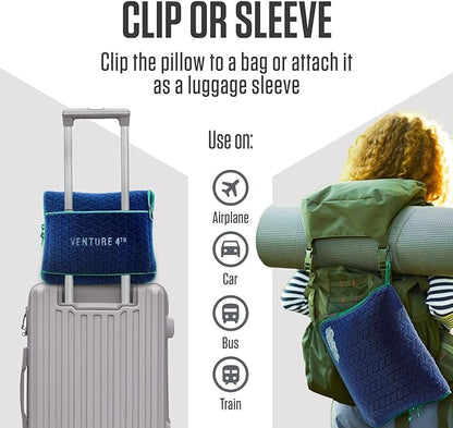 VENTURE 4TH Travel Blanket Pillow – Premium Ultra-Soft & Warm 2-in-1 Blanket or Pillow for Airplane, Car & Bus – Compact, Lightweight & Portable – Lint-Free, No Shedding, No Pilling - Navy/Teal