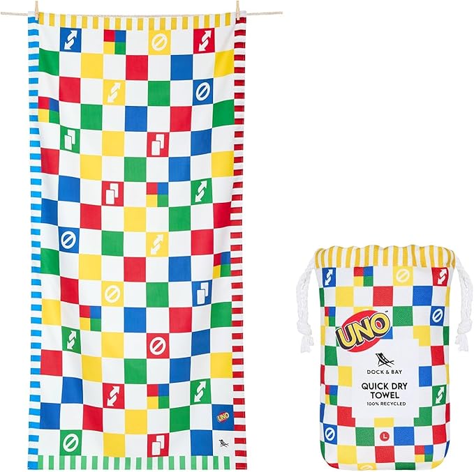 Dock & Bay Beach Towel - Quick Dry, Sand Free - Compact, Lightweight - 100% Recycled - Includes Bag - Wild Card - Extra Large (200x90cm, 78x35)