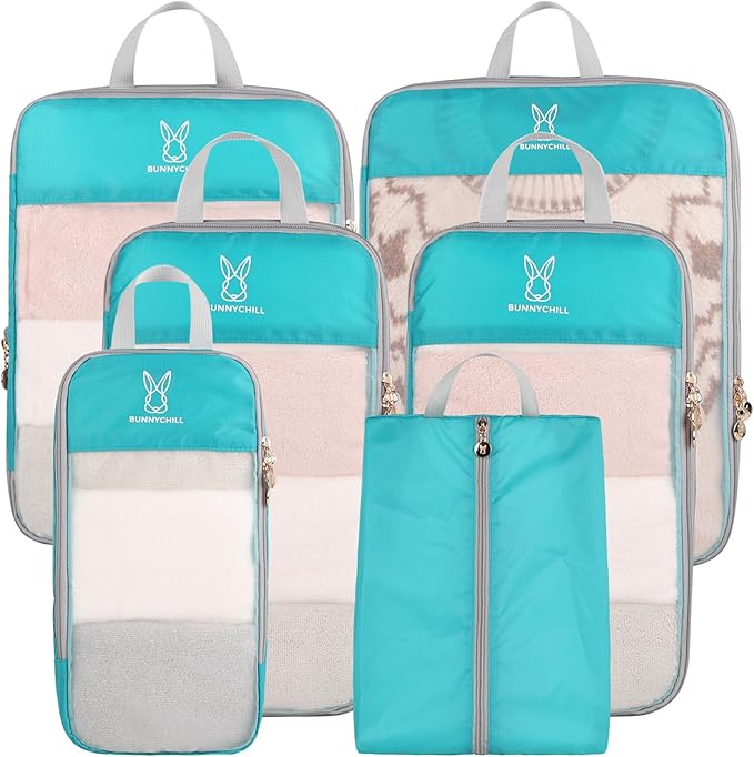 See Through Expandable Compression Packing Cubes, Mesh Travel Packing Cubes for Suitcases, Lightweight Organizers Bag Set for Travel Essentials for Luggage