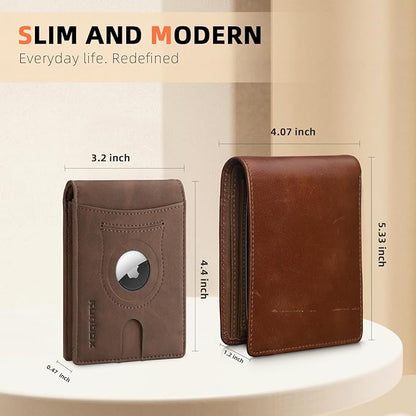 RUNBOX AirTag-Wallet-Mens-Slim-RFID Blocking Wallets Leather with Bill Compartment Air Tag Bifold Card Holder Wallet Gifts for Men Dad