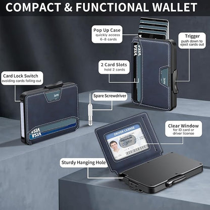 Wallet for Men, Mens Wallet Minimalist Slim Wallet, RFID Blocking Smart Pop Up Wallet with Money Clip & ID Window, Metal Compact Wallet, Aluminum Credit Card Holder Wallet