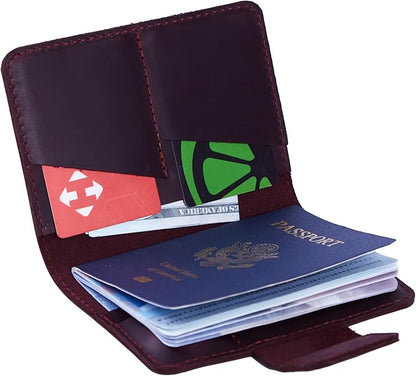 Passport Holder for Travel with AirTag - Passport Wallets Compatible with Airtag Passports Cover with Card Slots & Note Compartment, Magnetic Closure, Genuine Leather Crazy Horse, Vintage Burgundy
