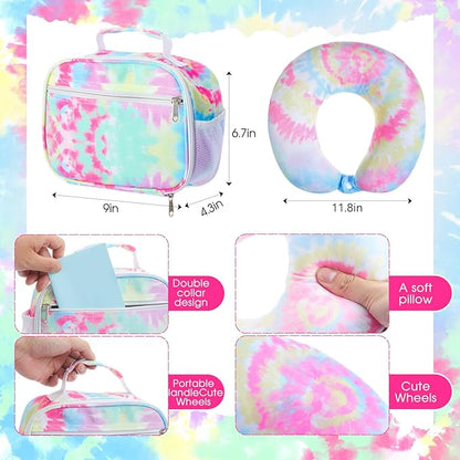 Redbaker 6 Pcs Kids Luggage Set 17 Inch Kids Rolling Luggage Double Pattern Suitcase for Girls Boys School Gift(Pink,Tie-dye Style)