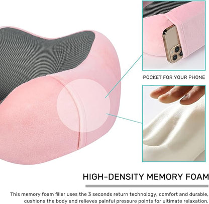 Neck Pillow Airplane-2 Pack Memory Foam Travel Pillow, Soft Support Travel Neck Pillow for Travelling, Sleeping Rest, Car, Train and Home Use (Grey&Pink)