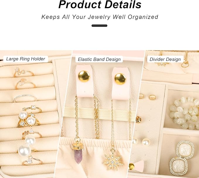 Small Jewelry Box, Travel Jewelry Case Portable Jewelry Boxes for Women, 2-Layer Mini Jewelry Travel Organizer, Gift for Women Girls,Pink B