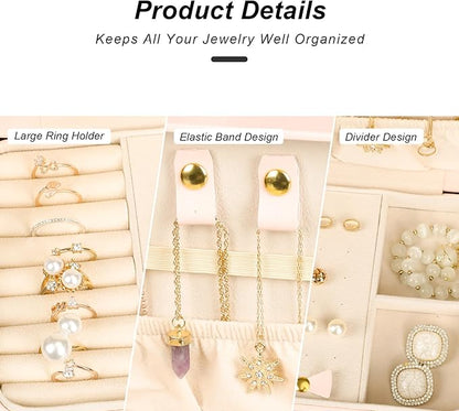 Small Jewelry Box, Travel Jewelry Case Portable Jewelry Boxes for Women, 2-Layer Mini Jewelry Travel Organizer, Gift for Women Girls,Pink B