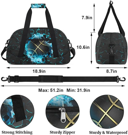 Blue Basketball Kids Duffel Bag for Boys, Sport Ball Sports Gym Bag Overnight Travel Weekender Bag Lightweight Carry On Sleepovers Bag for School Practice Gymnastics