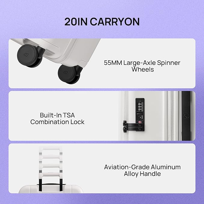 NINETYGO Carry On Luggage 22x14x9 Airline Approved, Top Opening Luggage 20 Inch Suitcase, Expandable, PC Hard Shell, Larger Capacity Carryon, TSA Lock, 360° Spinner Wheels (White)