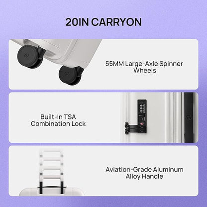 NINETYGO Carry On Luggage 22x14x9 Airline Approved, Top Opening Luggage 20 Inch Suitcase, Expandable, PC Hard Shell, Larger Capacity Carryon, TSA Lock, 360° Spinner Wheels (White)