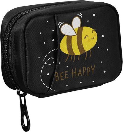Fustylead Bee Happy Pill Organizer Case Zipper for Purse with Removable Weekly Pill Box for Medicine, Vitamin, Supplement Medicine Organizer