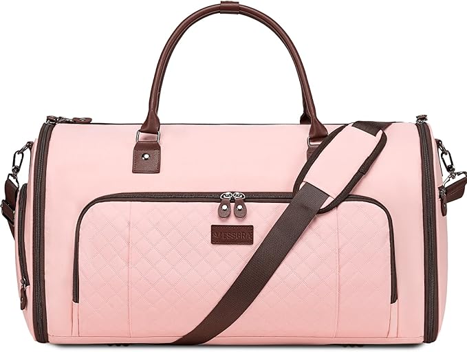 Garment Bag for Airplane Travel,Weekender Travel Bag for Women, 2 in 1 Convertable Garment Duffle Bag with Shoes Compartment Carry on Bag Hanging Garment Bag Travel with Shoulder Strap,Pink