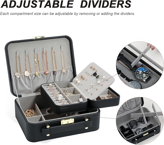 Portable Jewelry Box, Large Travel Jewelry Case Organizer (Black)