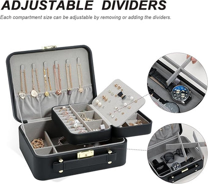 Portable Jewelry Box, Large Travel Jewelry Case Organizer (Black)