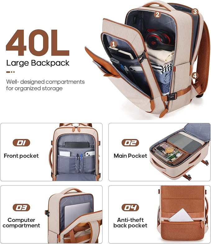 UKEIN Luggage Sets 3 Piece, Carry On Luggage 20In With Spinner Wheels,PC Hardside Suitcase Set with TSA Lock,Durable Carry On Suitcase With Travel Backpack for Men (Beige, 3 piece set (20inch))